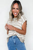 Parchment Side Slits Crewneck Short Sleeve Sweater Tee by Wild and Free Boutique