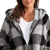 Plaid Hooded Zip-Up Oversized Jacket — Women’s Winter Commute Coat by FitiqueFit