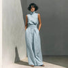 Women’s Cotton Linen Two-Piece Set – Sleeveless Top & Wide-Leg Pants by FitiqueFit