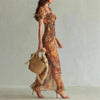 V-Neck Waist-Cinched Ruffle Hem Maxi Dress – Bodycon Long Dress in Orange by FitiqueFit