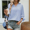 Women’s Striped V‑Neck Blouse with Ruffled Cuffs & Tie‑Back Slit by FitiqueFit