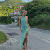European And American Party Halter Dress Feather Stitching Vacation Style
