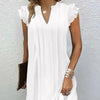 Ladies’ Notch V‑Neck Pleated Petal‑Sleeve Maxi Dress by FitiqueFit