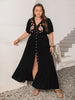 Plus Size Embroidered V-Neck Flutter Sleeve Maxi Dress