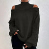 Women's Cold Shoulder Sweater - High Neck Cut Out Pullover Long Sleeve by FitiqueFit