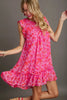 Pink Full Size Smocked Detail Floral Ruffle Cap Sleeve Dress Plus Size Glamorous & Feminine Dress by Stevvex
