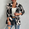 Women's Abstract Print Blazer Button Long Sleeve Work Jacket by FitiqueFit