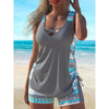Plus Size Aztec Print Tankini Set – V-Neck Cross-Strap Top & Bike Shorts Two-Piece Swimsuit by FitiqueFit