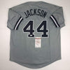 Autographed/Signed Reggie Jackson New York Grey Baseball Jersey JSA COA