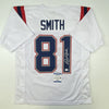 Autographed/Signed Jonnu Smith New England White Football Jersey Beckett BAS COA