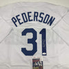 Autographed/Signed Joc Pederson Los Angeles LA White Baseball Jersey JSA COA