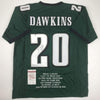 Autographed/Signed Brian Dawkins Philadelphia Green Stat Football Jersey JSA COA