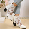 Lace-Embroidered Mesh Chunky-Heel Ankle Boots | Black & White EU 35–43 by FitiqueFit