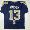 Autographed/Signed Kurt Warner St. Louis Dark Blue Football Jersey JSA COA