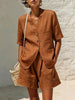 Women's Cotton-Linen Loose-Fit T-Shirt & Cropped Shorts Two-Piece Set by FitiqueFit