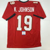 Autographed/Signed Keyshawn Johnson Tampa Bay Red Football Jersey JSA COA
