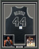 Framed Autographed/Signed George Gervin 35x39 San Antonio Black Basketball Jersey Beckett BAS COA