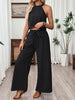Women's Halter Neck Cropped Top & Wide-Leg Pants Two-Piece Set by FitiqueFit