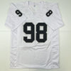 Autographed/Signed Maxx Crosby Las Vegas Oakland White Football Jersey Beckett BAS COA