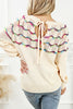 Openwork Wavy Striped Round Neck Sweater