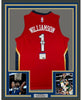 Framed Autographed/Signed Zion Williamson 35x39 New Orleans Red Basketball Jersey PSA/DNA COA