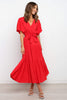Front Tie Short Sleeve Tiered Midi Dress