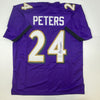 Autographed/Signed Marcus Peters Baltimore Purple Football Jersey JSA COA