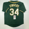 Autographed/Signed Rollie Fingers Oakland Green Baseball Jersey JSA COA