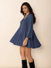 Dusty Blue Long Sleeve Mini Dress Elegant Cutout & Buttoned Design Lightweight Women Dress by Stevvex