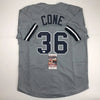 Autographed/Signed David Cone New York Grey Baseball Jersey JSA COA by Hall of Fame Sports Memorabilia