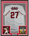 Framed Autographed/Signed Mike Trout 35x39 Los Angeles White Baseball Jersey Steiner Sports COA Hologram Only
