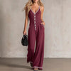 Women's V-Neck Backless Wide-Leg Jumpsuit – High Waist Casual by FitiqueFit