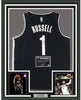 Framed Autographed/Signed D'Angelo Russell DLo 35x39 Brooklyn Black Basketball Jersey Athlete Holo COA