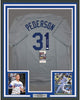 Framed Autographed/Signed Joc Pederson 35x39 Los Angeles LA Grey Baseball Jersey JSA COA