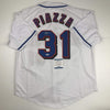 Autographed/Signed Mike Piazza New York NY White Baseball Jersey Beckett BAS COA