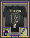 Framed Autographed/Signed Justin Jefferson 35x39 Minnesota Blackout Football Jersey JSA COA