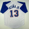 Autographed/Signed Ronald Acuna Jr. Atlanta White Retro Baseball Jersey Beckett BAS COA by Hall of Fame Sports Memorabilia