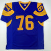 Autographed/Signed Orlando Pace HOF 16 St. Louis Retro Blue Football Jersey JSA COA