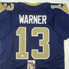 Autographed/Signed Kurt Warner St. Louis Dark Blue Football Jersey JSA COA