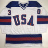 Autographed/Signed Jim Craig White Team USA Miracle On Ice 1980 Olympics Hockey Jersey JSA COA