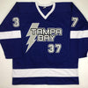 Autographed/Signed Yanni Gourde Tampa Bay Blue Hockey Jersey JSA COA