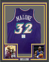 Framed Autographed/Signed Karl Malone 35x39 Utah Purple Basketball Jersey Beckett BAS COA