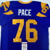 Autographed/Signed Orlando Pace HOF 16 St. Louis Retro Blue Football Jersey JSA COA