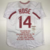 Autographed/Signed Pete Rose 4256 Cincinnati White Stat Baseball Jersey JSA COA