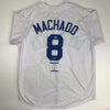 Autographed/Signed Manny Machado Los Angeles LA White Baseball Jersey Beckett BAS COA