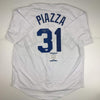 Autographed/Signed Mike Piazza Los Angeles LA White Baseball Jersey Beckett BAS COA