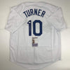 Autographed/Signed Justin Turner Los Angeles LA White Baseball Jersey JSA COA