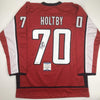 Autographed/Signed Braden Holtby Washington Red Hockey Jersey Beckett BAS COA