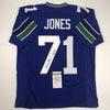 Autographed/Signed Walter Jones HOF 14 Seattle Blue Football Jersey JSA COA