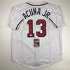 Autographed/Signed Ronald Acuna Jr. Atlanta White Baseball Jersey JSA COA